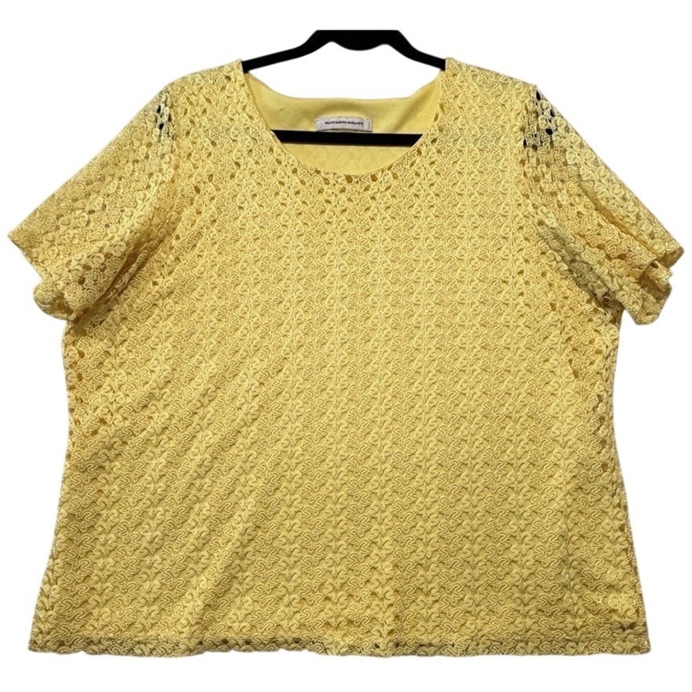 Yellow Lace Top Short Sleeve‎ Scoop Neck Women Plus Size 2X
